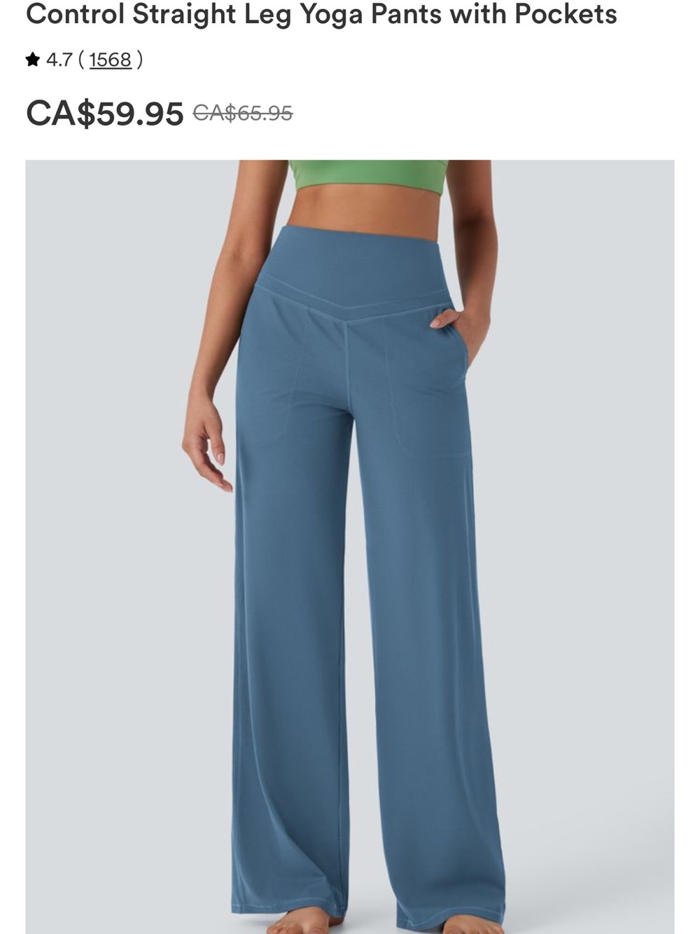 HALARA Wide Leg High-Rise Yoga Pants with Pockets - Blue